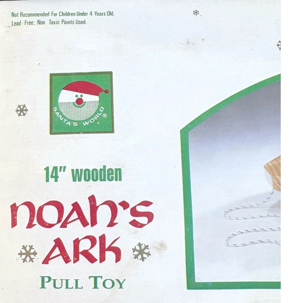 Noahs Ark Wooden Pull Toy 14 Inch Vintage Santas World 19 Piece